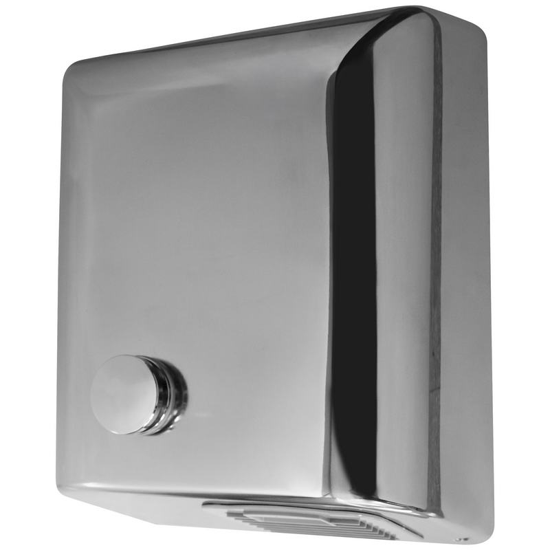 Secador de m�os em a�o inoxid�vel BIGFLOW com bot�o de press�o. Acabamento brilhante