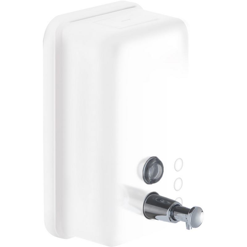 Doseador manual de sab�o l�quido vertical de a�o inoxid�vel de 1200 ml. Acabamento branco