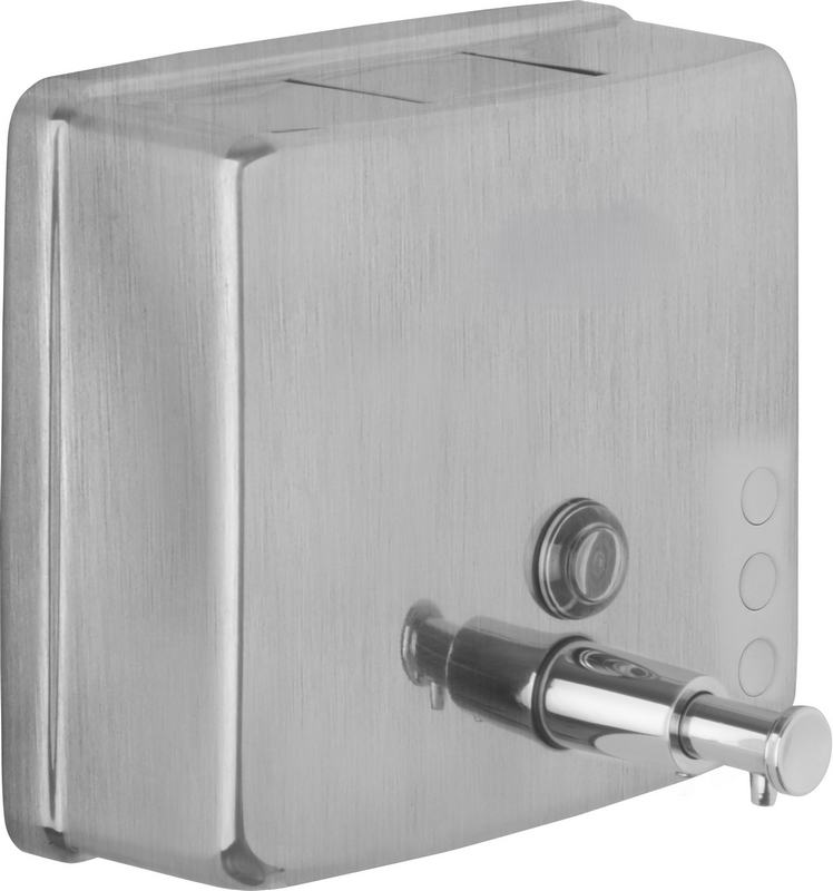 Doseador manual de sab�o l�quido quadrado de a�o inoxid�vel  1200 ml. Acabamento cetim