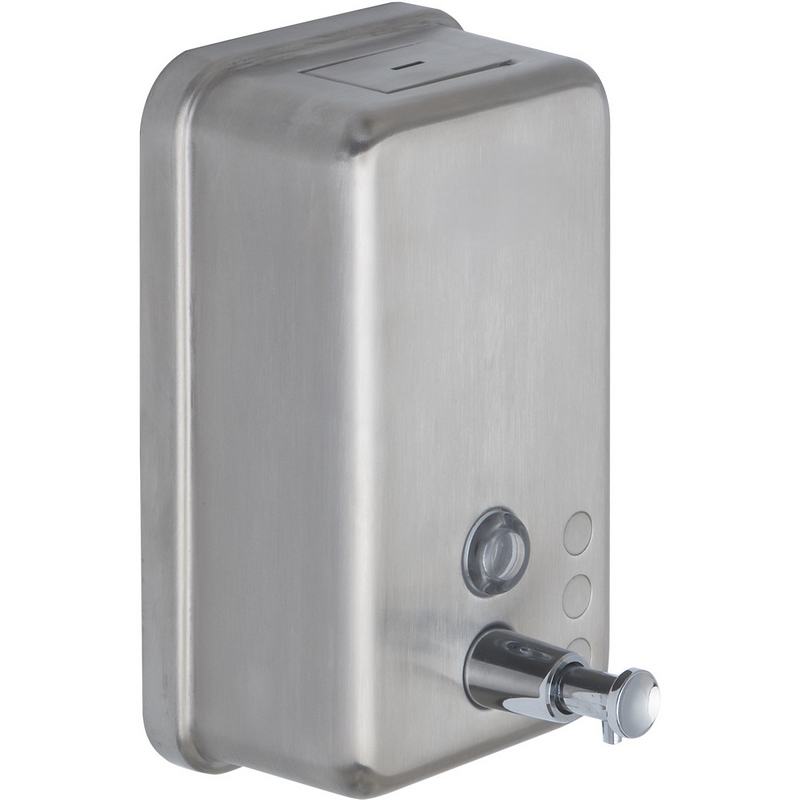 Doseador manual de sab�o l�quido vertical de a�o inoxid�vel de 1200 ml. Acabamento acetinado