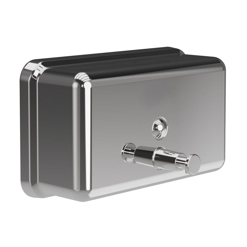 Distribuidor manual de sab�o l�quido horizontal de a�o inoxid�vel de  1200 ml. Acabamento brilhante